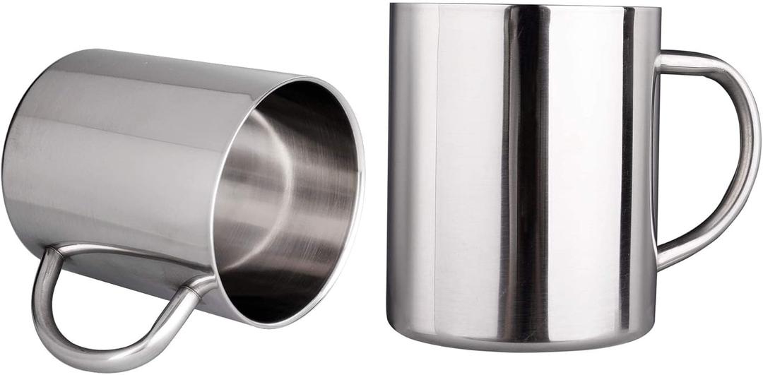 IMEEA 13.5oz Large Coffee Mug Stainless Steel, Double Walled Camping Mug with Handle, Big Cup for Coffee Latte, Set of 2 (Silver)