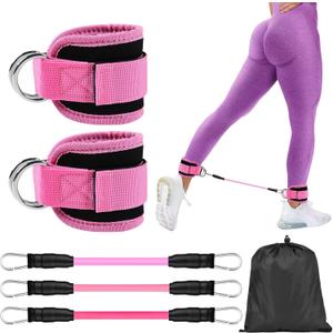 Ankle Resistance Bands with Cuffs, Elastic Resistance Band Set with Storage Bag Glutes Workout Equipment, Leg Butt Training Exercise Equipment for Kickbacks Hip (pink)