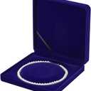 FINGERINSPIRE Velvet Pearl Necklace Storage Gift Box 7.48x7.48x1.6inch Square Velvet Jewelry Gift Box Dark Blue Necklace Gift Display Case Wedding Jewelry Storage Holder for Long Pearl Chain Necklace