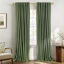 100% Blackout Shield Olive Green Linen Blackout Curtains for Bedroom 96 Inches Long, Back Tab/Rod Pocket Living Room Drapes, Thermal Insulated Blackout Curtains 2 Panels Set, 50" W x 96" L