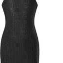 EXARUS Girls Halter Neck Sparkly Sequin Dresses Sleeveless A-Line/Bodycon Dress for Girl Formal Special Occasion 6-14Y (Black)