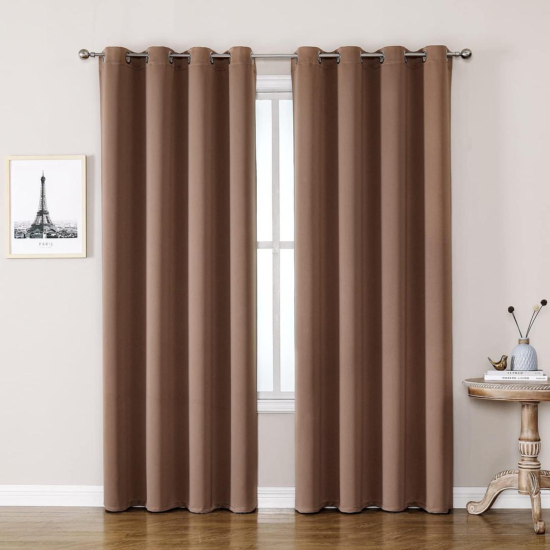 ChrisDowa Grommet Room Darkening Curtains for Bedroom and Living Room - 2 Panels Set Thermal Insulated Blackout Curtains (Cappuccino, 52W x 72L)