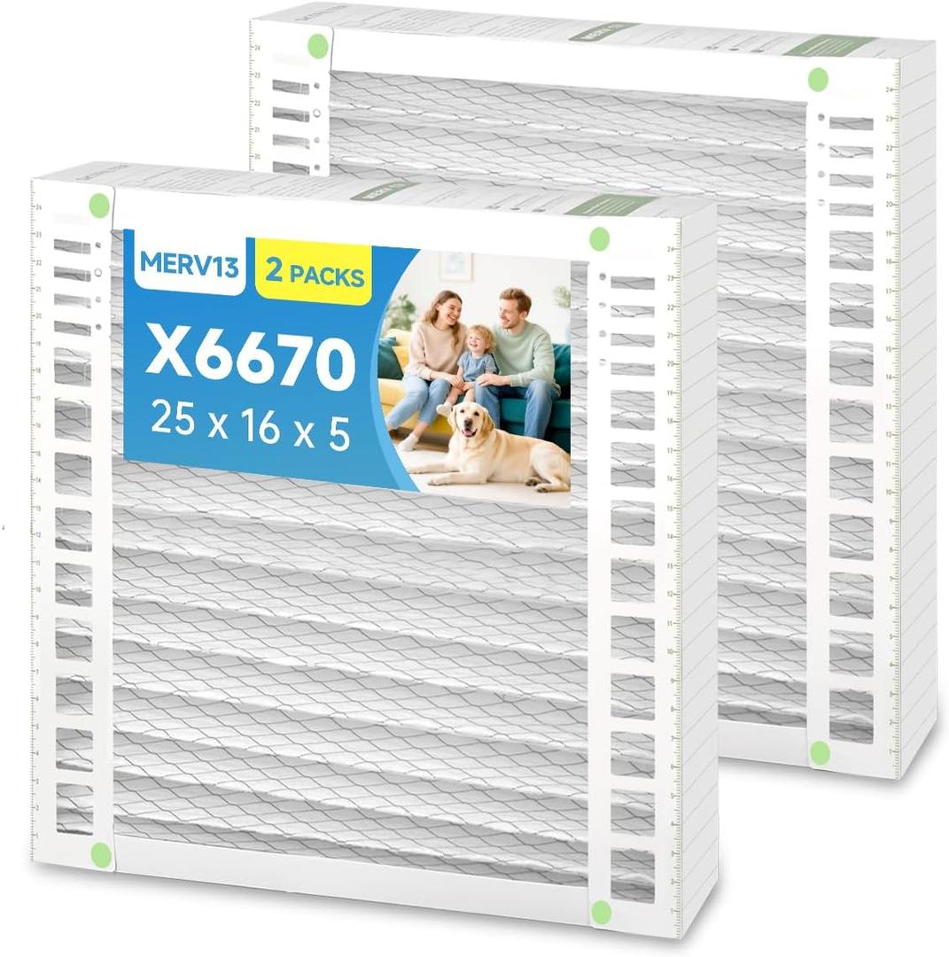 X6670 16 x 25x 5 AC Furnace Air Filter MERV 13 Compatible with HCF20-10 HCC20-28 F25F1067 F25A1068 F35F1024 HVAC Air Condition cabin Vent Fan 20.84-24.84 x 15.84 x 4.33 2 Packs