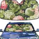 Car Sun Shade Peonies Rose White Hydrangea Windshield Sunshade Protector for Small Car SUV Front Window (C2608)