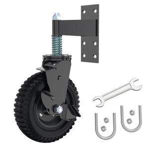 Gate Wheel 8inch with Brake for Metal Tube Gate Wooden Door 600lb Capacity Spring Loaded Wheel Heavy Duty Casters with Screws and Wrenches