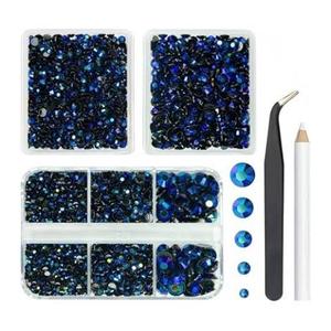 22000pcs Resin Flatback Rhinestones for Crafting, Ink Blue AB Bedazzling Gems Beads 2mm 3mm 4mm 5mm 6mm, Non-Hotfix SS8 SS10 SS16 SS20 SS30 Gems with B7000 Glue for DIY Crafts, Nails