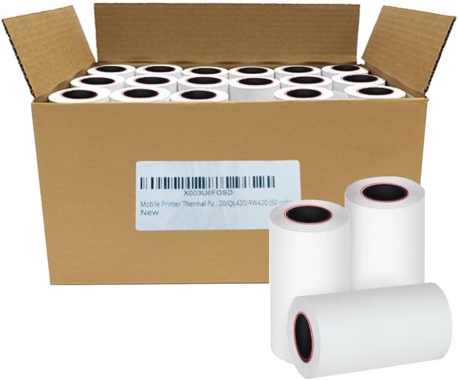 Thermal Printer Paper Rolls compatible with Zebra Printer ZQ520, QL420, RW420, ZQ500, P4T  80 Feet Thermal Receipt Paper - 50 Rolls  NOT Label