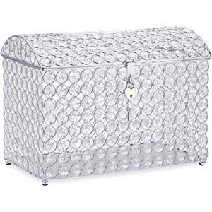ELLDOO Crystal Wedding Card Box with Heart Lock, Money Card Box Treasure Chest Style Silver Gift for Wedding Receptions, Centerpiece Decor, Anniversary, Keepsake, Gift Display Box ELLDOO Crystal Wedding Card Box with Heart Lock, Money Card Box Treasure Chest Style Silver Gift for Wedding Receptions, Centerpiece Decor, Anniversary, Keepsake, Gift Display Box
