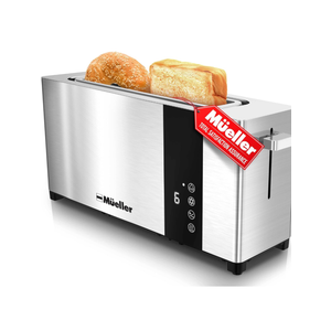 Mueller UltraToast Full Stainless Steel Toaster 2 Slice, Long Extra-Wide Slots with Removable Tray, Cancel/Defrost/Reheat Functions, 6 Browning Levels with LED Display, Housewarming Gifts New Home
