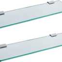 Glass Bathroom Shelf Wall Mounted 9.84 inches Tempered Glass Stainless Steel Tempered Transparent Glass with Chrome Bracket for Bathroom Bedroom Kitchen (2PC)