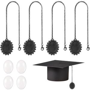 4pcs Graduation Cap Photo Charm, Tassel Picture Charm Memorial Photo Pendant Graduation Cap Tassel for Caps Formal Ceremony (Black)