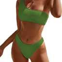 YIMISAN Women's Ribbed Bikini Sets One Shoulder Top with Mid Waist Two Piece Bathing Suit (Large, Green1)