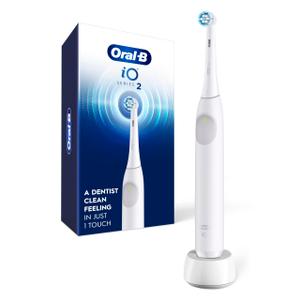 OralB Rechargeable Electric Toothbrush, iO2 Starter Kit, 3 Cleaning Modes, Automatic Pressure Sensor to Protect Gums, 2 Brush Heads, Pure White