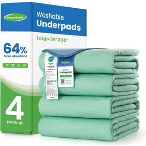 Noovirum Washable Underpads,34"x36" (Pack of 4) - Heavy Absorbency Incontinence Bed Pads for Adults, Kids & Pets - Waterproof Reusable Protective Pad for Bed, Sofa, Furniture & Floor