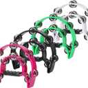 4 Pack Tambourine for Adults, Handheld Tambourine with Metal Jingles, Tamborines Musical Instrument, Half Moon Percussion Tambourines, Double Row Tambourine for Church, Party, KTV