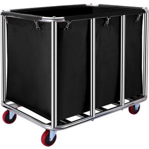 Commercial Laundry cart with Wheels,400L Large Laundry Basket with Wheels, Laundry Hamper on Wheels Heavy Duty with Steel Frame and Waterproof Oxford Cloth, 440Lbs Load (C-Black)