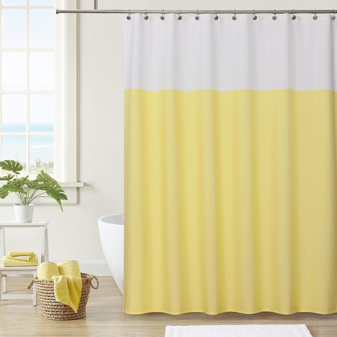 WEST LAKE Yellow Water Resistant Fabric Shower Curtain Yellow and Off White Color Block Bath Room Curtain for Hotel Bathroom 72 Inches Long, Grommet Top,NO Hook,70x72 inch