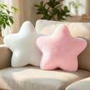 2PCS Star Pillow Set, 15.35'' Cute Pink White Decorative Star Shaped Throw Pillows for Bed Couch, Aesthetic Soft Faux Plush Pillow Cushion for Room Bedroom Decor Sofa Chair (Pink & White)