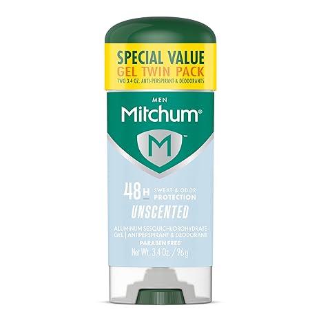 Mitchum Men’s Triple Odor Protection Antiperspirant & Deodorant Gel, Unscented, 48HR Protection, 2 pack