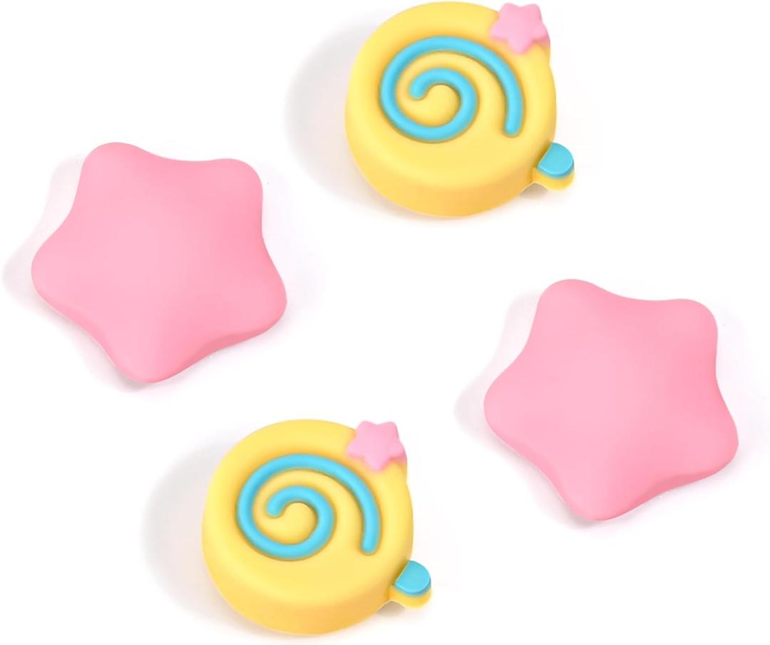 DLseego Thumb Grips Caps Design for Switch/Switch OLED/Switch Lite Console, Soft Silicone Joycon Analog Controller Protective Anti-Slip Covers 4PCS Button Joy Con Joystick Caps Lollipop - Yellow Pink