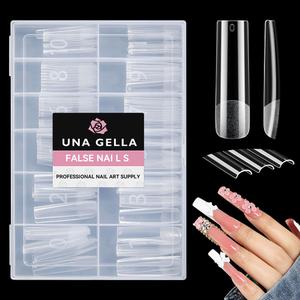 UNA GELLA Long Square Gel Nail Tips XXL: Pre shaped Full Cover Gel Tapered Square Straight Nail Tips 120PCS for Fake False Nails Extensions 12 Sizes DIY Press On Nails No Need File