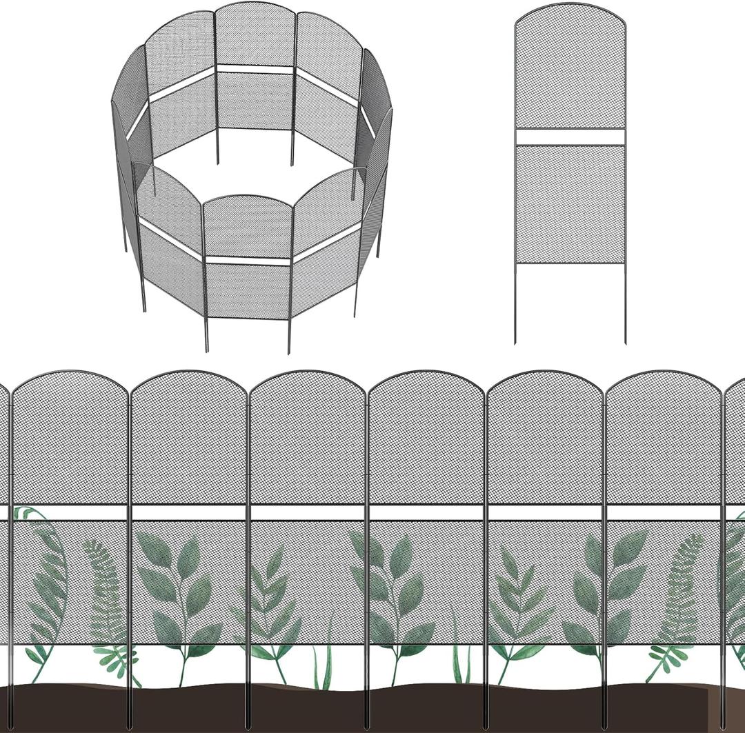 OUSHENG Mesh Decorative Garden Fence Fencing 10 Pack, 38.5in (H) x 10ft (L) Rustproof Metal Wire Panel Border Animal Barrier for Dog, Flower Edging for Yard Landscape Patio Outdoor Decor, Arched