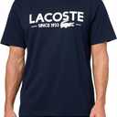 Lacoste Mens Crew Neck Short Sleeve Classic Fit Branding T-Shirt (Small, Navy Blue)