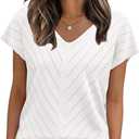 WIHOLL Short Sleeve Sweater for Women V Neck Trendy Summer Tops 2026 Beach Vacation Clothes Travel Business Casual Outfits (X-Large, White)