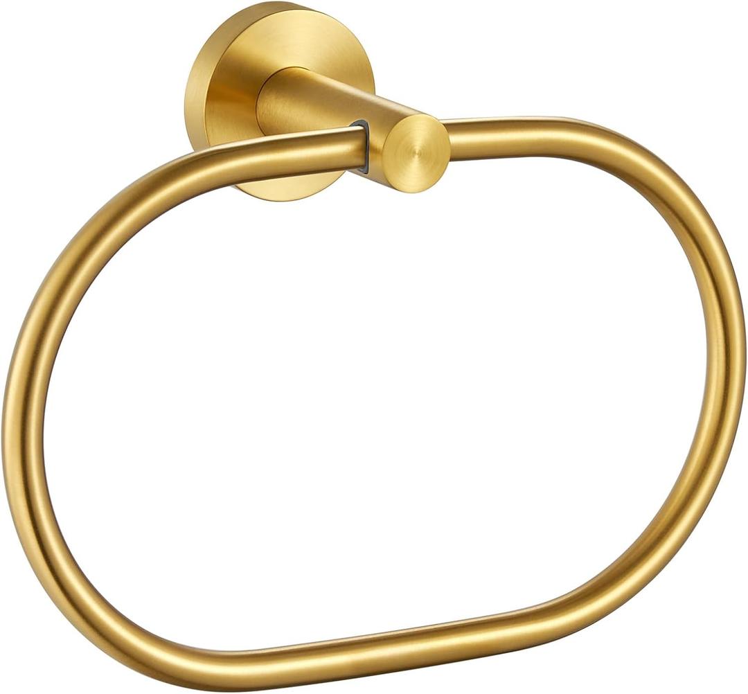 Angle Simple Towel Ring Brushed Dark Gold, SUS 304 Stainless Steel Swivel Hand Towel Holder for Bathroom Wall Mount