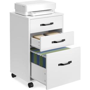 VASAGLE Mobile File Cabinet, 3 Drawers Filing Cabinet with Wheels, for Home Office, for A4, Letter Sized Documents, Adjustable Hanging Rail for File Folders, Cloud White UOFC065WB02S