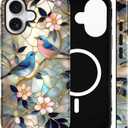 Jusy Magnetic Stained Glass Floral Case for iPhone 11, Bird | Compatible with MagSafe, Cute Aesthetic Flower Design, TPU and PC Protective Phone Cover