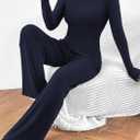PRETTYGARDEN Women's 2 Piece Lounge Sets Asymmetrical Long Sleeve T Shirt Wide Leg Pants Casual Outfits Tracksuit (Navy,Large)