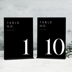 Black Wedding Table Numbers 1-10 with Stands, 5"x7" Black Acrylic Table Numbers with White Font, Perfect for Wedding Party Reception(1-10, 5"x7")