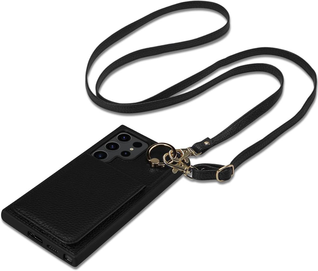 Keallce Case for Samsung Galaxy S24 Ultra 6.8'' Crossbody Wallet Case Galaxy S24 Ultra 5G with RFID Blocking Card Holder, 360?Stand Ring Flip Leather Cover Strap Women for Samsung S24 Ultra Black