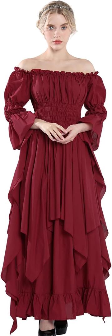 NSPSTT Victorian Dress Renaissance Costume Women Gothic Witch Dress Medieval Wedding Dress (XX-Large/3X-Large, Wine Red1)