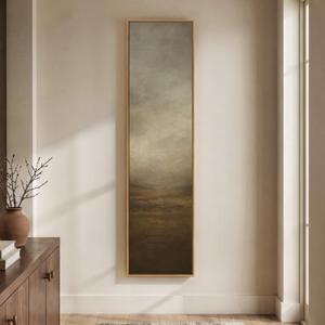 Framed Long Narrow Abstract Neutral Brown Rustic Vertical Wall Art, 14x56