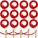 12 Pcs Velvet Stanchion Rope Bulk 5.25 ft Crowd Control Barriers Safety Velvet Rope with Gold Hooks for Graduation Party, Movie Theaters Openings Hotels Carpet, Not Include Stanchion Post(Red)