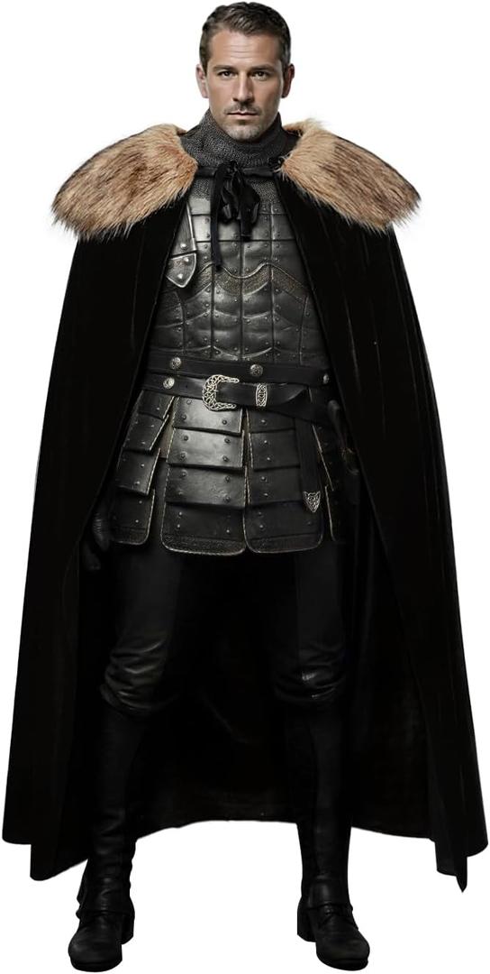 L'VOW Medieval Viking Fur Cloak Renaissance Fur Cape - Black Velvet Cloak with Fur King Cape Costume (Brown)