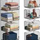 4-Tier Extra Height Stackable Closet Organizer  Foldable Storage Bins for Sweaters, Jeans, and Clothes  Sturdy Iron Mesh Shelves for Neat and Efficient Closet Storage  Black