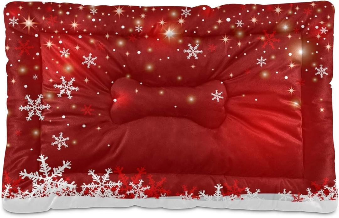 Blueangle Christmas Snowflakes Pet Bed Soft Crate Mat,Washable Dog Crate Bed Cushion Anti-Slip,Pet Mattress for Small Medium Dogs and Cats Kennel Pad, 36x24inch, Pack of