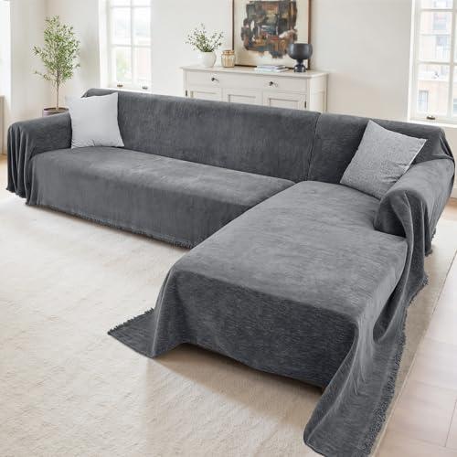 Houmiggle Sectional Couch Covers, 2 Pieces Washable L Shaped Couch Covers Sofa Blanket for Dogs Pet Friendly Sectional Sofa Slipcovers Furniture Covers,71"x 110"+ 71"x 118",(X-Large,Dark Gray)