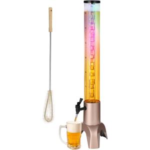 Mimosa Tower Dispenser,3L Drink Tower with Ice Tube & LED Light, 3.17 Qt./100oz Upgrade Tabletop Beer Towers Dispenser with Leakproof Spigot & Brush for Juice Beverage, Parties Bars Restaurants