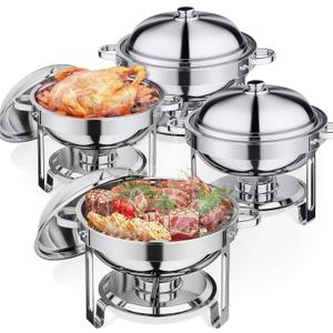 5.5QT Chafing Dishes for Buffet 4 Pack, Stainless Steel Chafing Dish Buffet Set, Buffet Servers and Warmers with Lid for Wedding Parties Outdoor BBQ Spring Summer Picnic (Silver)
