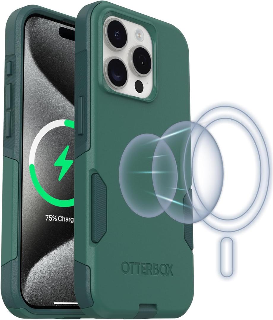 OtterBox iPhone 15 Pro - Commuter MagSafe Case - Slim & Tough - Pocket-Friendly - Dual Layer Drop Protection - Port Covers  Non-Retail Packaging - Green (Get Your Greens)