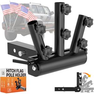 Hitch Flag Pole Holder, 90Adjustable & Quick Detach, 3 Triple Truck Flag Pole Mount for Jeep, Truck, Trailer, RV, Camper- Fit Standard 2" Hitch Receiver, Heavy Duty, Powder-Coated Finish