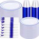 WELLIFE 350 Pcs Blue Plastic Plates for 50 Guests - Plastic Dinnerware Set,Party Supplies Includes 100 Blue Disposable Plates,150 Silverware,50 Napkins,50 Cups