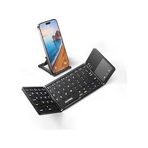 Samsers Foldable Bluetooth Keyboard with Touchpad  Portable Wireless Keyboard with Holder, Rechargeable Full Size Ultra Slim Pocket Folding Keyboards for Android Windows iOS Tablet & Laptop  Black