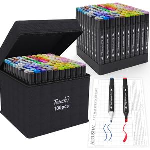 100 Colors Alcohol Markers Set, Dual Tips Blender Art Markers for Drawing, Permanent Sketch Marker for Kids adult coloring, Alcohol Based Marker, Adults Coloring and Artist Illustration.