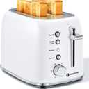 Aigostar Retro 2 Slice Toaster - Stainless Steel, Extra Wide Slots, Bagel Function, Cancel & Defrost, 6 Shade Settings, Removable Crumb Tray, White