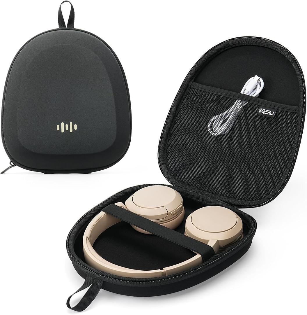 Headphone Case Hard Shell Super-Slim for Sony/JBL/Bose/Soundcore Anker/BERIBES KVIDIO TOZO JLab Over-Ear Headphones Universal Portable Travel Organizer Bag (Black)